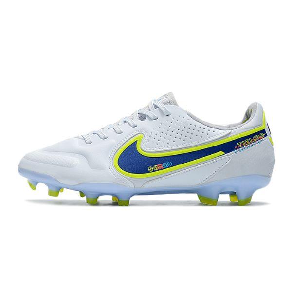 Nike Tiempo Legend 9 Elite White and Blue Firm Ground FG Football Boot