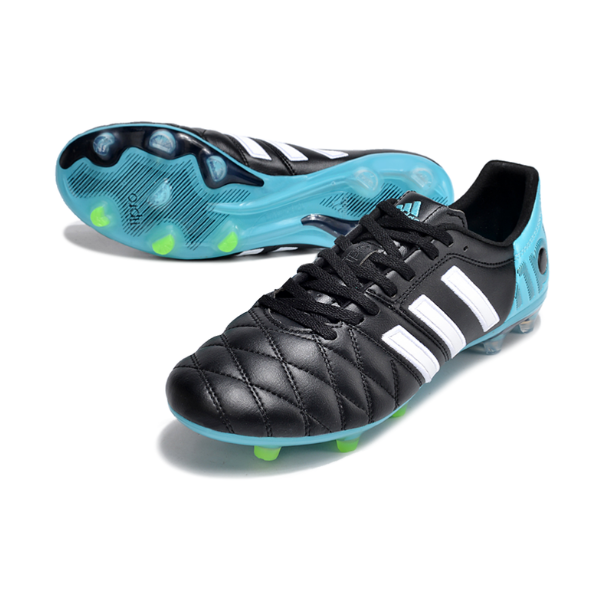 Botas de fútbol Adidas Adipure 11Pro FG para terreno firme, color negro y azul claro