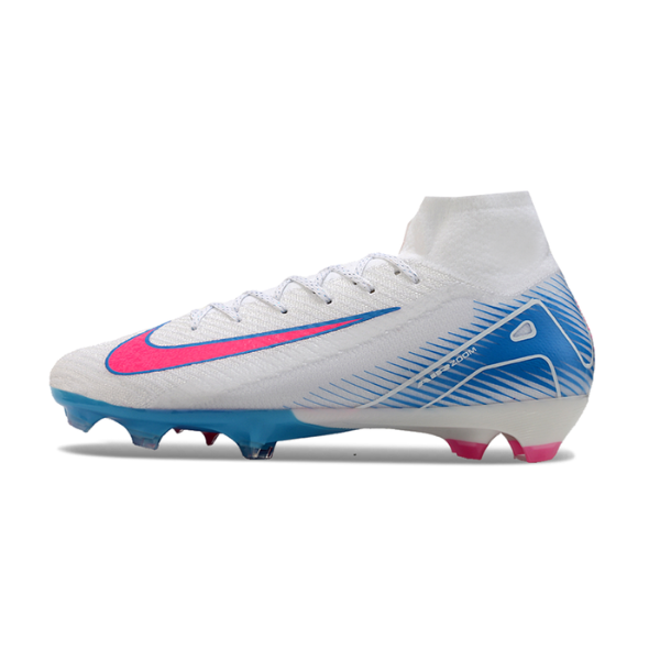 Botas de fútbol Nike Air Zoom Mercurial Superfly 10 Elite FG para terreno firme, color blanco, rosa y azul