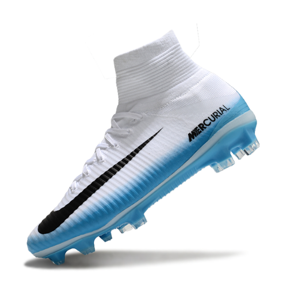 Botas de fútbol Nike Mercurial Superfly 5 Elite FG para terreno firme, color blanco y azul claro
