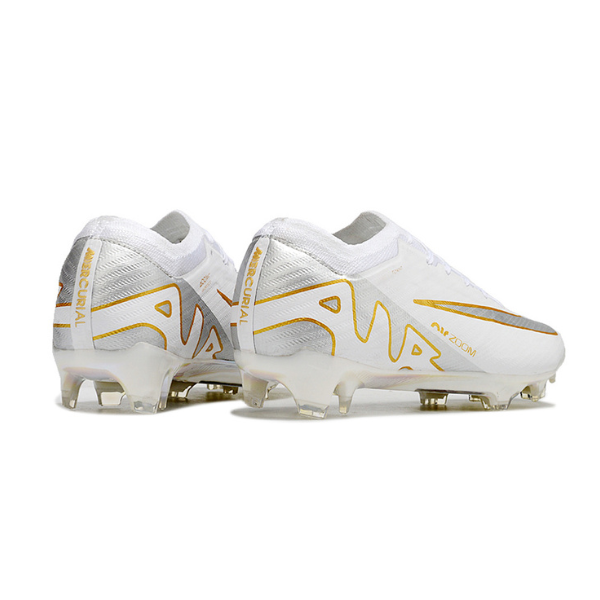 Nike Zoom Mercurial Vapor 15 Elite White Silver and Gold Firm Ground FG Football Boot