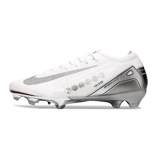 Nike Air Zoom Mercurial Vapor 16 Elite White and Silver Firm Ground FG Kids Football Boot