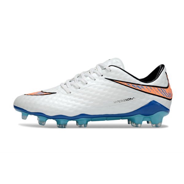 Botas de fútbol Nike Phantom Hypervenom Elite FG para terreno firme, color blanco, azul y naranja