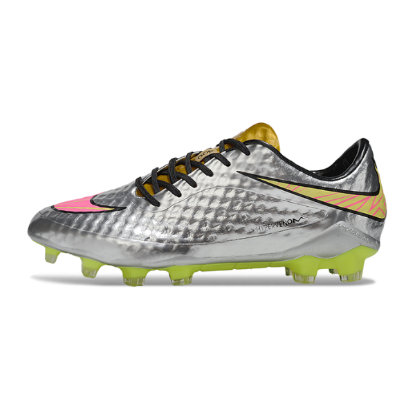Botas de fútbol Nike Phantom Hypervenom Elite FG para terreno firme, color gris, dorado y rosa