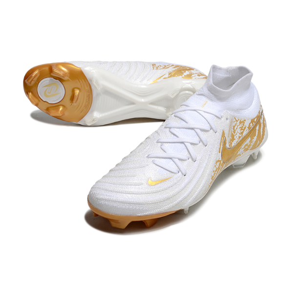 Botas de fútbol Nike Phantom Luna 2 Elite FG para terreno firme, color blanco y dorado