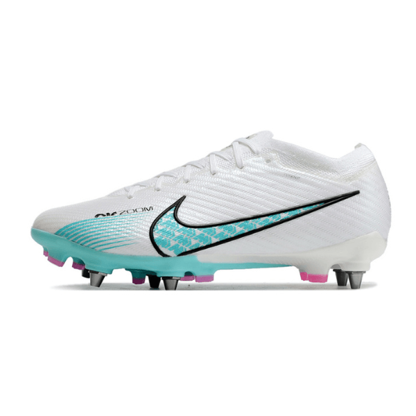 Botas de fútbol Nike Zoom Mercurial Vapor 15 Elite SG con tacos mixtos, color blanco, azul claro y rosa