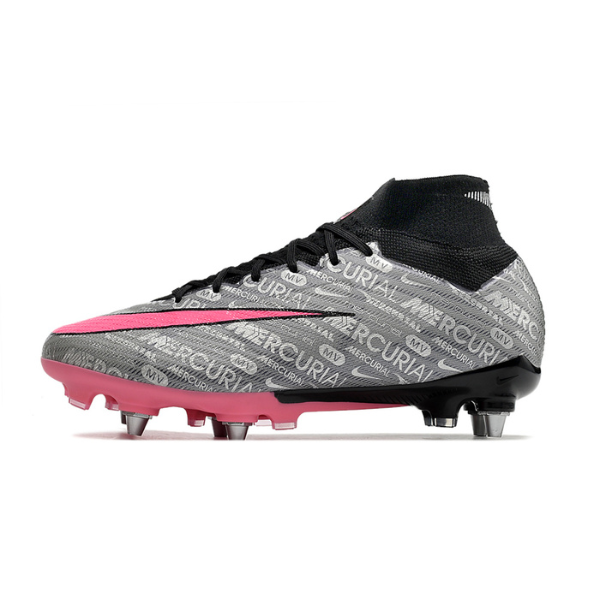 Botas de fútbol Nike Zoom Mercurial Superfly 9 Elite SG con tacos mixtos en gris y rosa