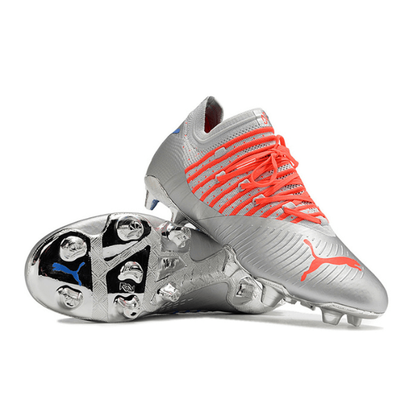 Botas de fútbol Puma Future Z 1.3 FG para terreno firme, color gris, azul y naranja