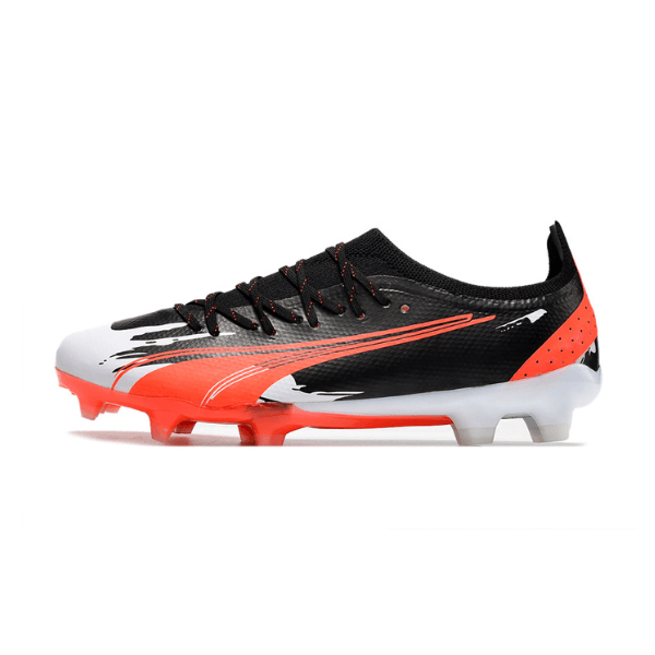 Botas de fútbol Puma Ultra Ultimate FG para terreno firme, color negro, blanco y naranja