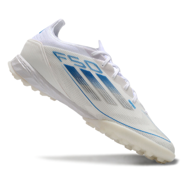 Botas de fútbol Adidas F50 Elite Turf TF blancas y azules