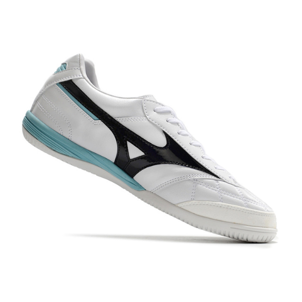 Botas de fútbol sala Mizuno Morelia Sala Japan IC en blanco, negro y azul claro