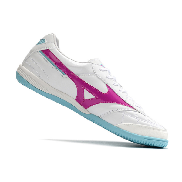 Botas de fútbol sala Mizuno Morelia Sala Japón, color blanco, rosa y azul, para interior IC