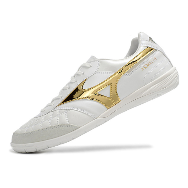 Botas de fútbol sala Mizuno Morelia Sala Japan IC en blanco y dorado