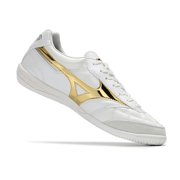 Botas de fútbol sala Mizuno Morelia Sala Japan IC en blanco y dorado