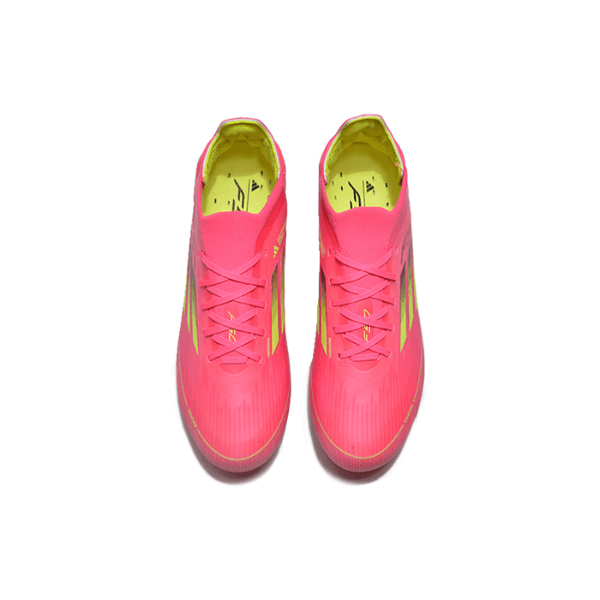 Botas de fútbol Adidas F50 Primeknit Elite FG para niños, color rosa y amarillo