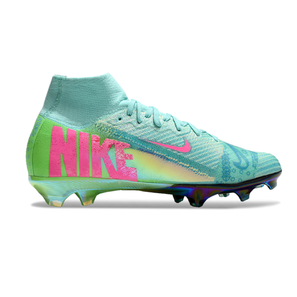 Botas de fútbol Nike Air Zoom Mercurial Superfly 10 Elite para niños, color azul, verde y rosa, para terreno firme FG