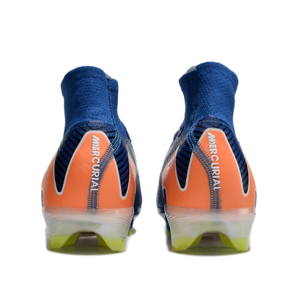 Botas de fútbol Nike Air Zoom Mercurial Superfly 10 Elite azul y naranja para terreno firme FG para niños