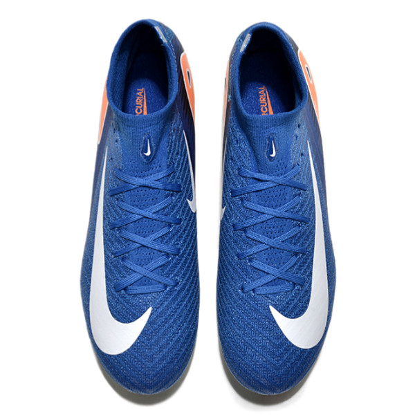 Botas de fútbol Nike Air Zoom Mercurial Superfly 10 Elite azul y naranja para terreno firme FG para niños