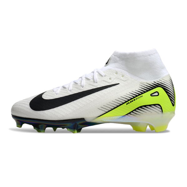 Botas de fútbol Nike Air Zoom Mercurial Superfly 10 Elite para niños, color blanco, verde y negro, para terreno firme FG