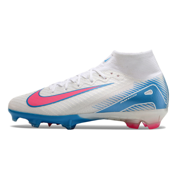 Botas de fútbol Nike Air Zoom Mercurial Superfly 10 Elite para niños, color blanco, azul y rosa, para terreno firme FG