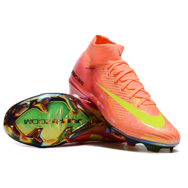 Botas de fútbol Nike Air Zoom Mercurial Superfly 10 Elite para niños, color rosa y amarillo, para terreno firme FG