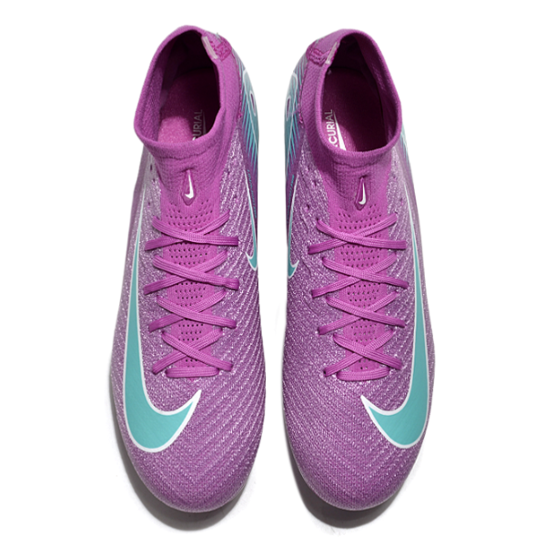 Botas de fútbol Nike Air Zoom Mercurial Superfly 10 Elite para niños, color morado y azul, para terreno firme FG