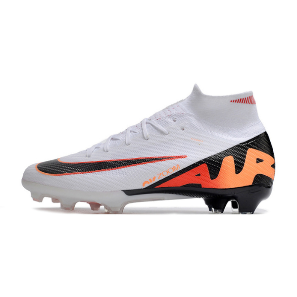Nike Zoom Mercurial Superfly 9 Elite White Black and Orange Firm Ground FG Kids Football Boot