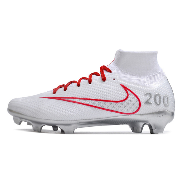 Nike Zoom Mercurial Superfly 9 Elite White Red and Silver Firm Ground FG Kids Football Boot