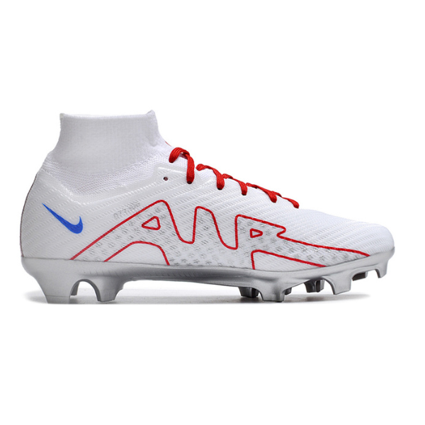 Nike Zoom Mercurial Superfly 9 Elite White Red and Silver Firm Ground FG Kids Football Boot