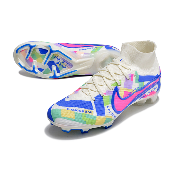 Nike Zoom Mercurial Superfly 9 Elite White and Colorful Firm Ground FG Kids Football Boot