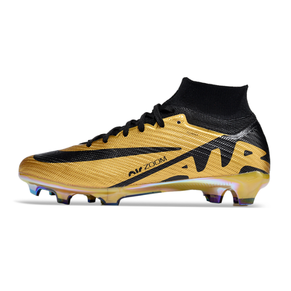 Nike Zoom Mercurial Superfly 9 Elite Gold and Black Firm Ground FG Kids Football Boot