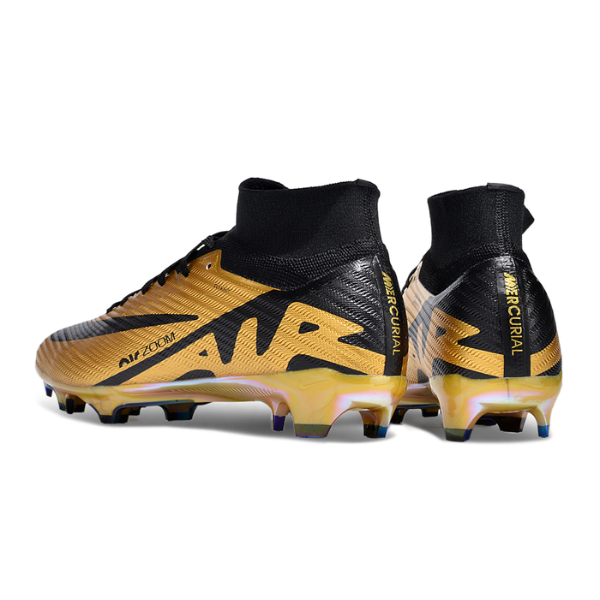 Nike Zoom Mercurial Superfly 9 Elite Gold and Black Firm Ground FG Kids Football Boot