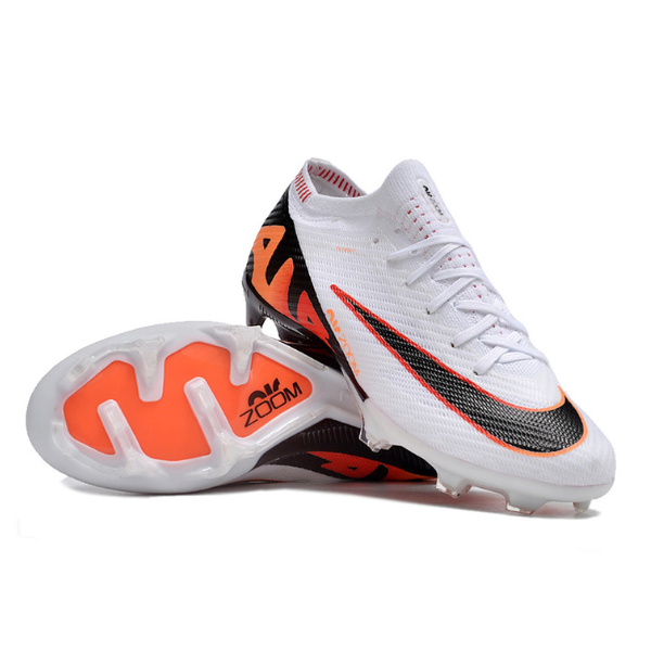 Nike Zoom Mercurial Vapor 15 Elite White Black and Orange Firm Ground FG Kids Football Boot