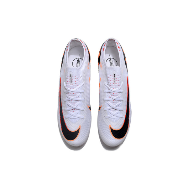 Nike Zoom Mercurial Vapor 15 Elite White Black and Orange Firm Ground FG Kids Football Boot