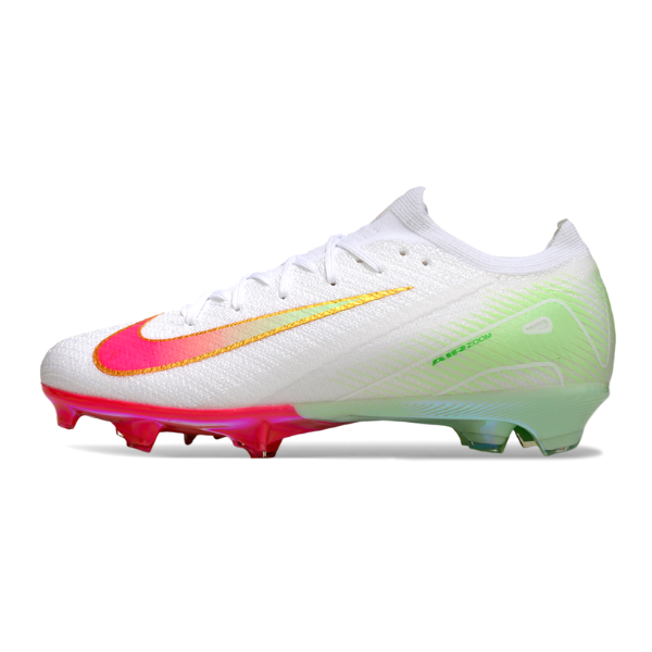 Nike Air Zoom Mercurial Vapor 16 Elite White Pink and Green Firm Ground FG Kids Football Boot