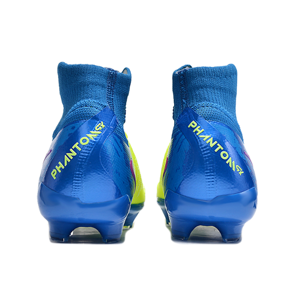 Botas de fútbol Nike Phantom Luna 2 Elite para niños, color amarillo y azul, para terreno firme FG