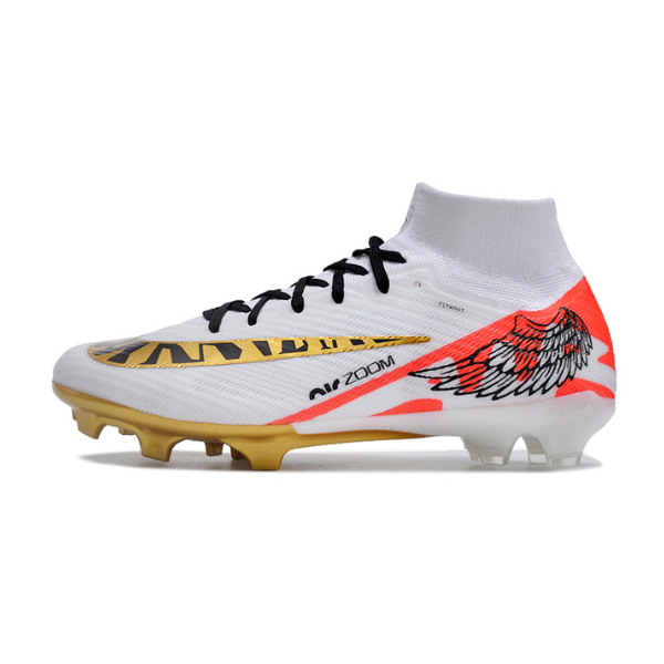 Nike Zoom Mercurial Superfly 9 Elite White Red and Gold Firm Ground FG Kids Football Boot