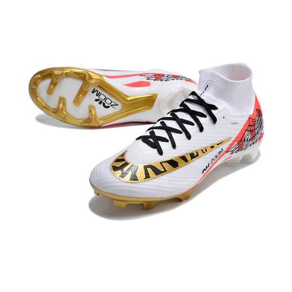 Nike Zoom Mercurial Superfly 9 Elite White Red and Gold Firm Ground FG Kids Football Boot