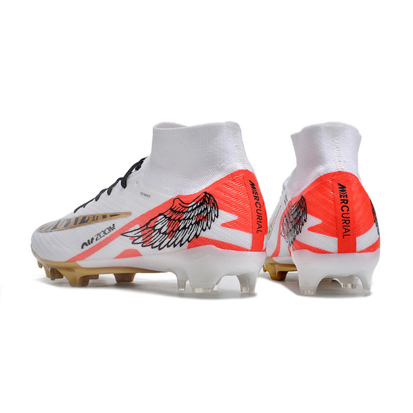 Nike Zoom Mercurial Superfly 9 Elite White Red and Gold Firm Ground FG Kids Football Boot