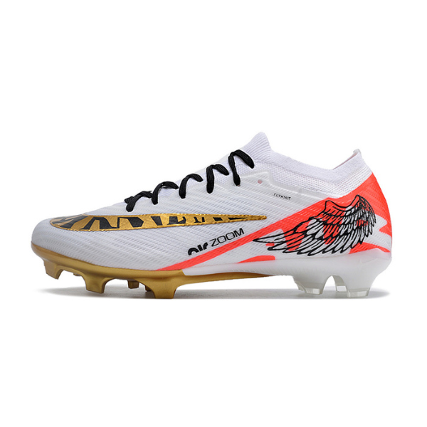 Nike Zoom Mercurial Vapor 15 Elite White Red and Gold Firm Ground FG Kids Football Boot