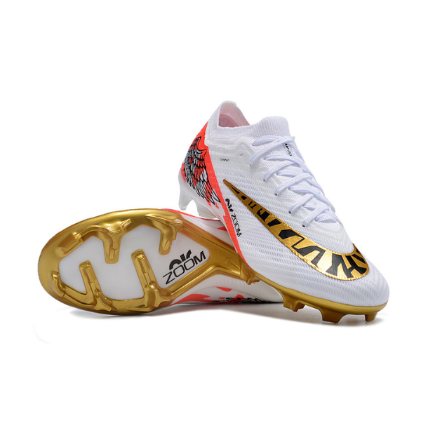 Nike Zoom Mercurial Vapor 15 Elite White Red and Gold Firm Ground FG Kids Football Boot