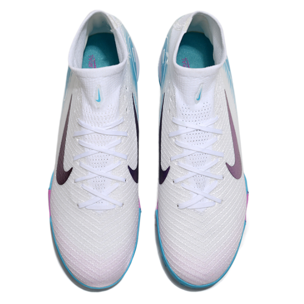 Botas de fútbol Nike Zoom Mercurial Superfly 10 Elite Turf TF para niños, color blanco y azul claro