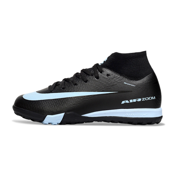 Botas de fútbol Nike Zoom Mercurial Superfly 10 Elite Turf TF para niños, color negro y azul claro
