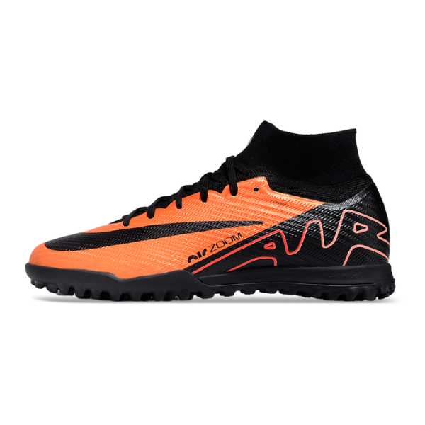 Nike Zoom Mercurial Superfly 9 Elite Orange and Black Turf TF Kids Football Boot