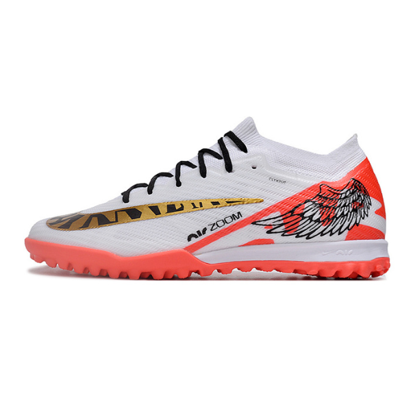 Botas de fútbol Nike Zoom Mercurial Vapor 15 Elite Turf TF para niños, color blanco, rojo y dorado