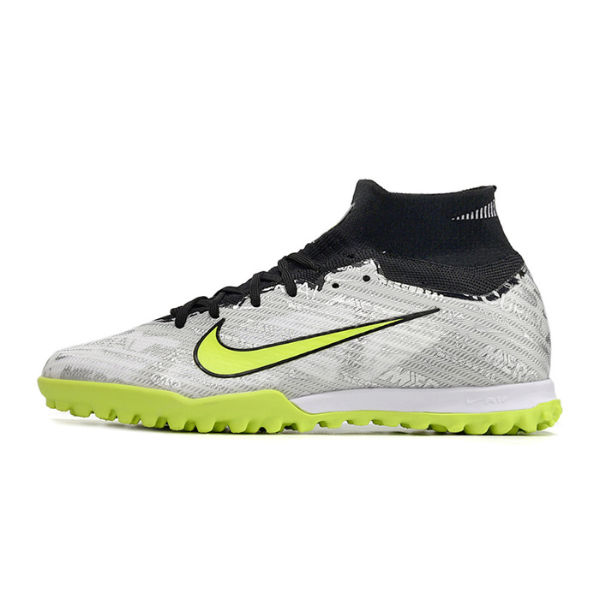 Nike Zoom Mercurial Superfly 9 Elite Gray and Green Turf TF Kids Football Boot