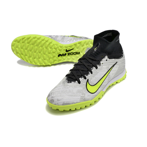 Nike Zoom Mercurial Superfly 9 Elite Gray and Green Turf TF Kids Football Boot
