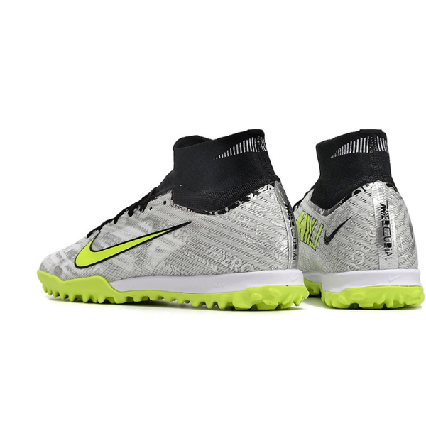 Nike Zoom Mercurial Superfly 9 Elite Gray and Green Turf TF Kids Football Boot