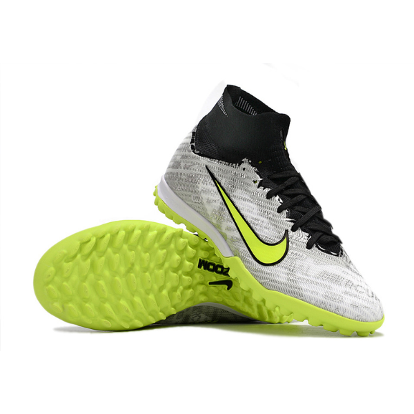 Nike Zoom Mercurial Superfly 9 Elite Gray and Green Turf TF Kids Football Boot