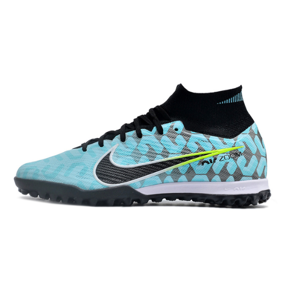 Nike Zoom Mercurial Superfly 9 Elite Light Blue and Black Turf TF Kids Football Boot